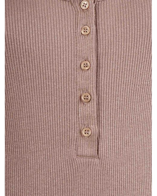 Filatures Du Lion Brown U-Neck Henley Viscose Elastane Sweater
