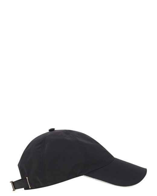 Brunello Cucinelli Black Water-repellent Microfibre Baseball Cap With Contrasting Details And Embroidered Logo for men
