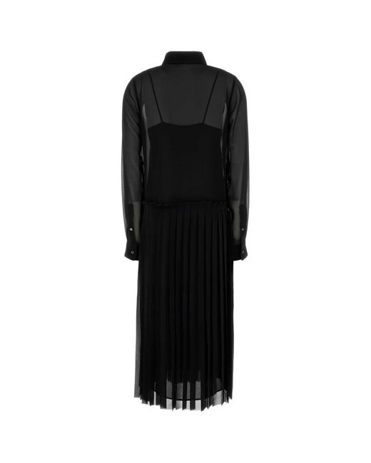 AMI Black Pleated Midi Dress