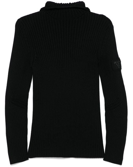 Prada Geribbelde Gebreide Hoodie in het Black voor heren