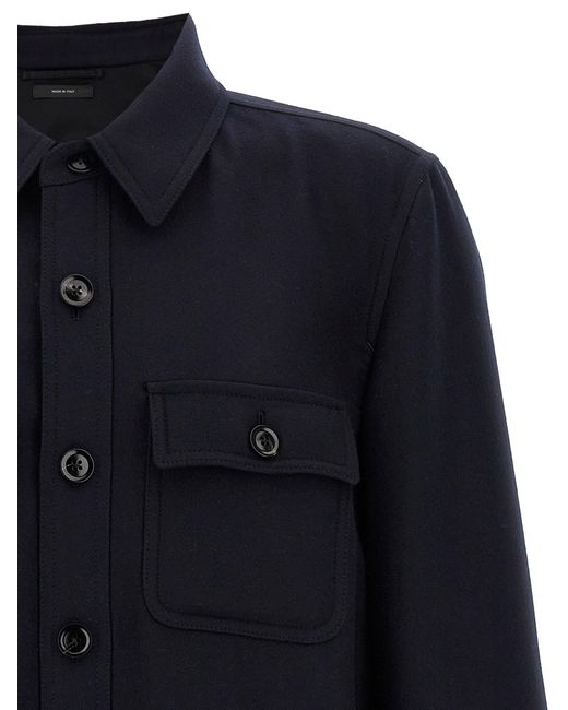 Tom Ford 'Double Splittable Light Wool' Overshirt in Blue für Herren