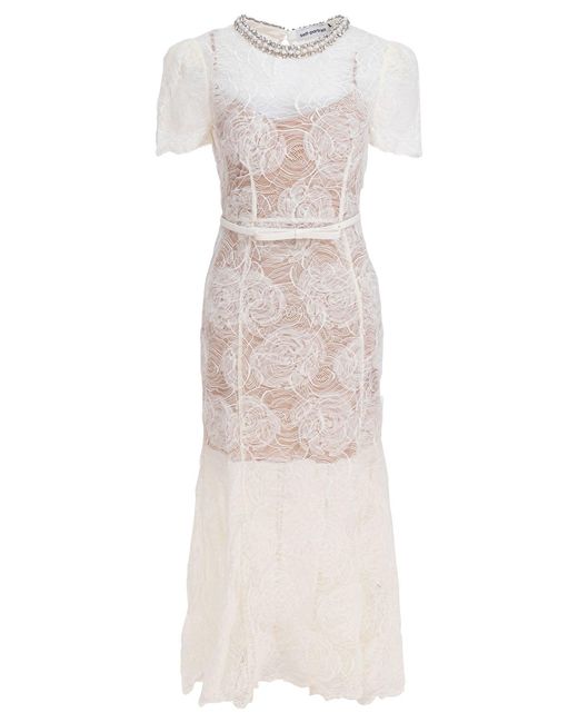 Self-Portrait White Lace And Tulle Midi Dress