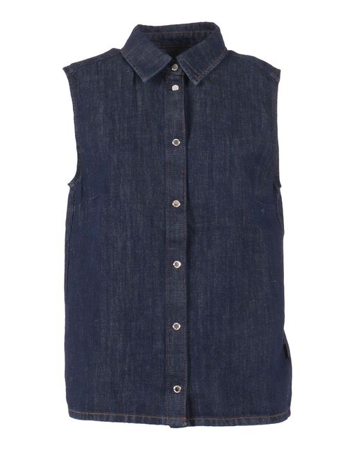 7 For All Mankind Blue Sleeveless Shirt Blossom