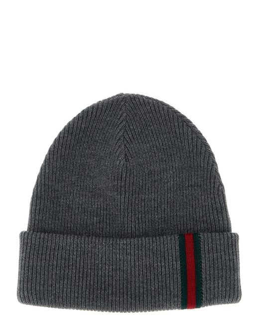 Gucci Black Web Detail Beanie for men