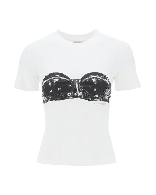 T -Shirt mit Bustier Print Alexander McQueen en coloris White