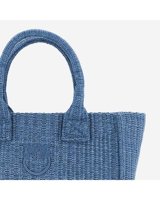 Pinko Blue Raffia Shopping Bag