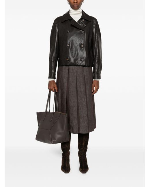 Brunello Cucinelli Gray Plated Denim Midi Skirt