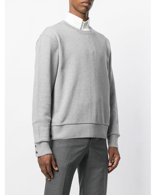 Thom Browne Gray Crewneck Pullover W/ Center Back Rwb Stripe for men