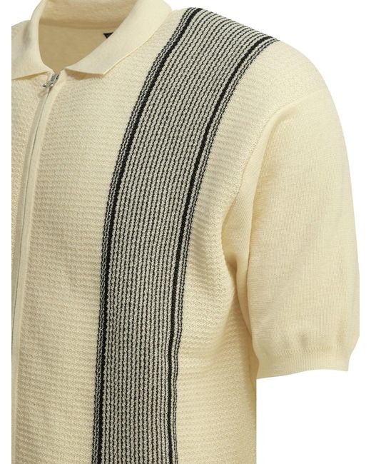 Beams Plus Natural Polyester Linen Polyester Nylon Linen Textured Knit Zipper Polo Shirt
