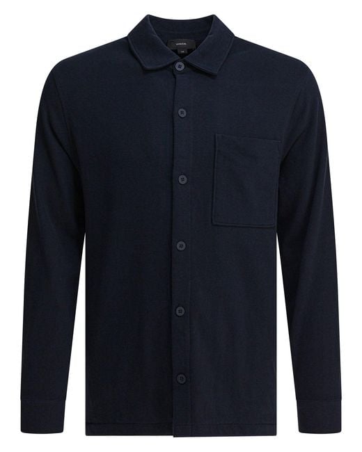 Vince Blue Cotton Suede Overshirt Jacket