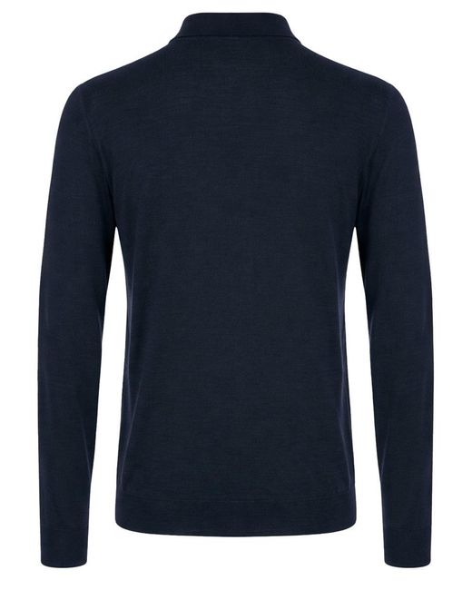 Drumohr Blue Merino Wool Long Sleeve Polo Sweater for men
