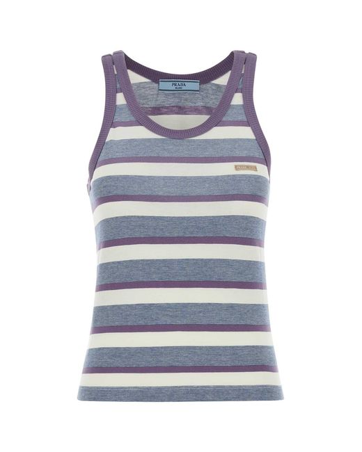 Prada Blue Embroidered Cotton Tank Top