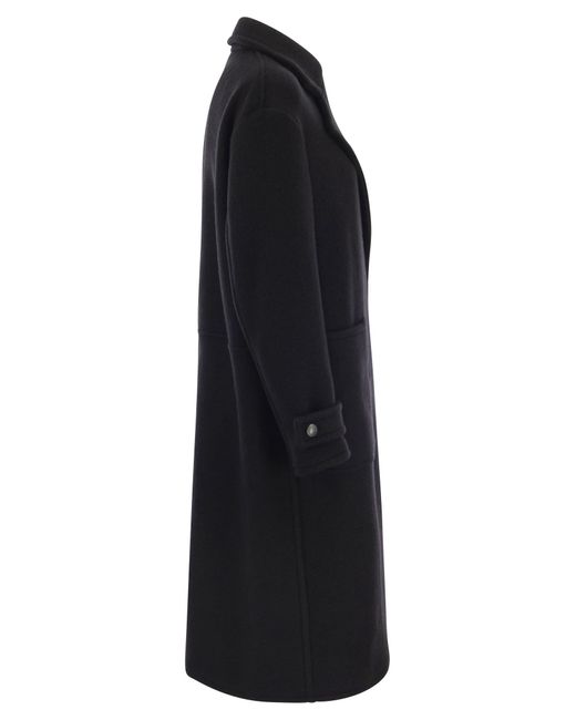 Fay Black Wool Coat With Hook