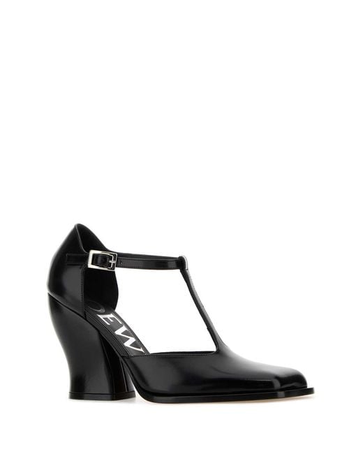 Loewe Black Leather T-Bar Pumps