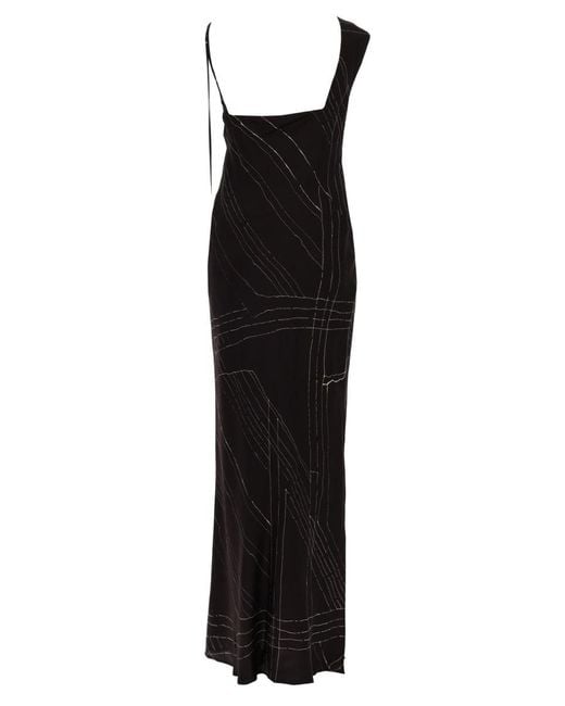 Alysi Black Printed Silk One-Shoulder Maxi Dress