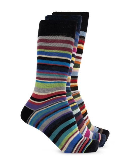 Paul Smith Gestreifte Socken (3Er-Set) in Blue für Herren