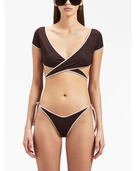 Palm Angels Brown Cap Sleeves Bikini Top