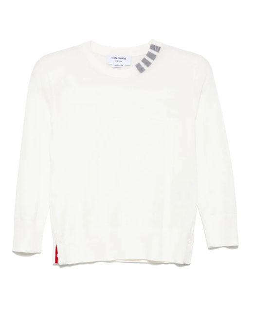 Thom Browne 4 Stripe Detail Trui in het White
