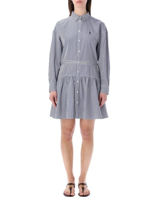 Polo Ralph Lauren Gray Striped Cotton Shirt Dress