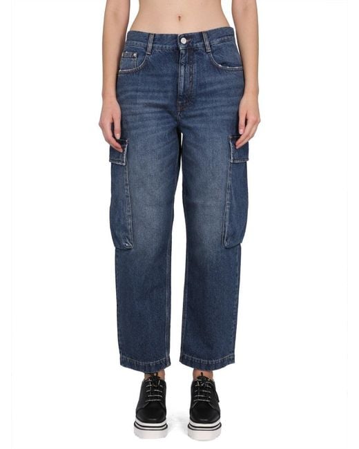 Stella McCartney Blue Cropped Cargo Jeans