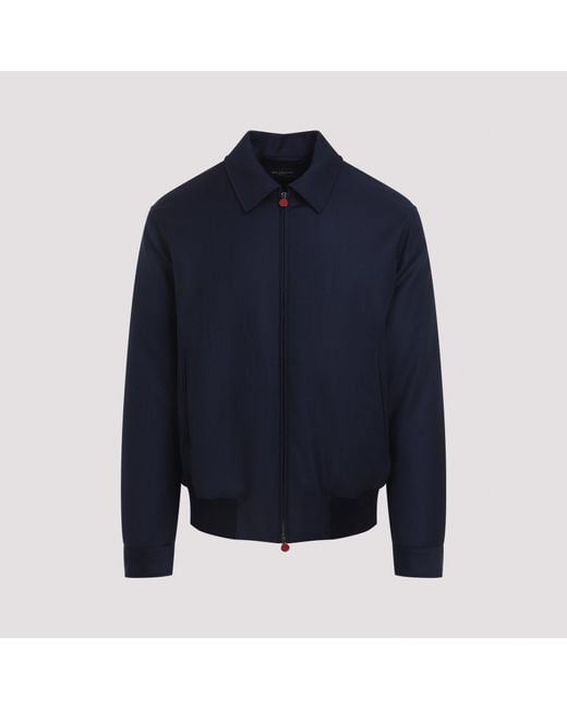 Kiton Blue Premium Wool Bomber Jacket