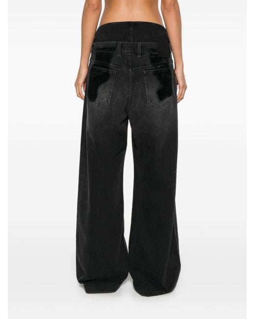 The Attico Black Layered Wide Leg Jeans