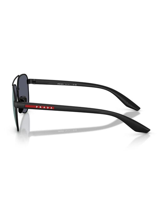 Prada Purple Sonnenbrille Psa52 S Dg005 U Linea Rossa Schwarzer Gummieffekt/Dunkelblau verspiegeltes Lila Unisex