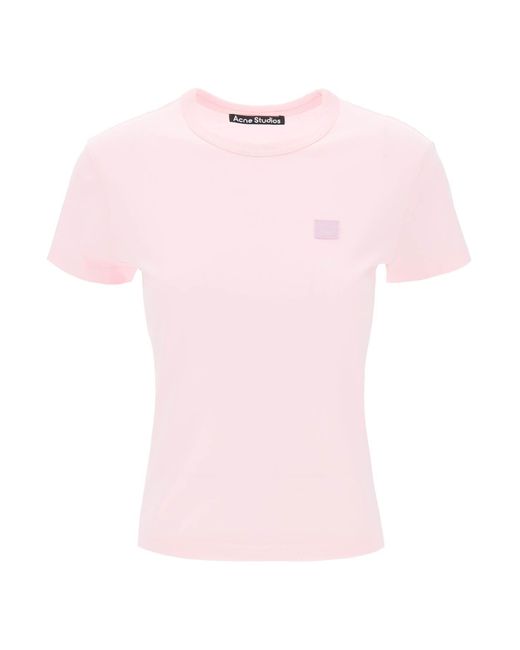 Acne Pink Crew Neck T Shirt With Logo Patch for men