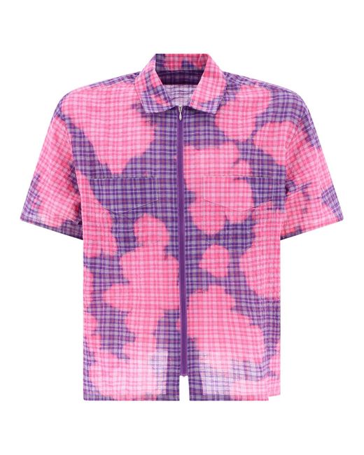 Stockholm Surfboard Club "gebleekte" Zip -shirt in het Pink voor heren