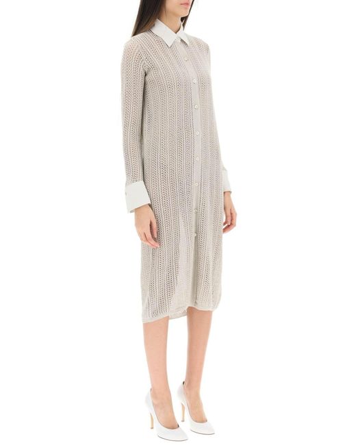 Agnona White Linen, Cashmere And Silk Knit Shirt Dress
