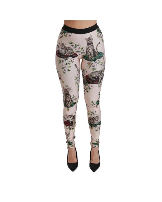 Dolce & Gabbana Synthetic Multicolour Floral Bengal Cat Leggings Pants -  Lyst