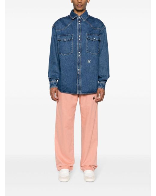 Palm Angels Blue Monogram Denim Shirt for men
