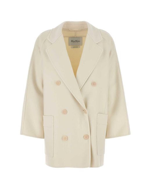 Max Mara White Ivory Wool Blend Orma Coat