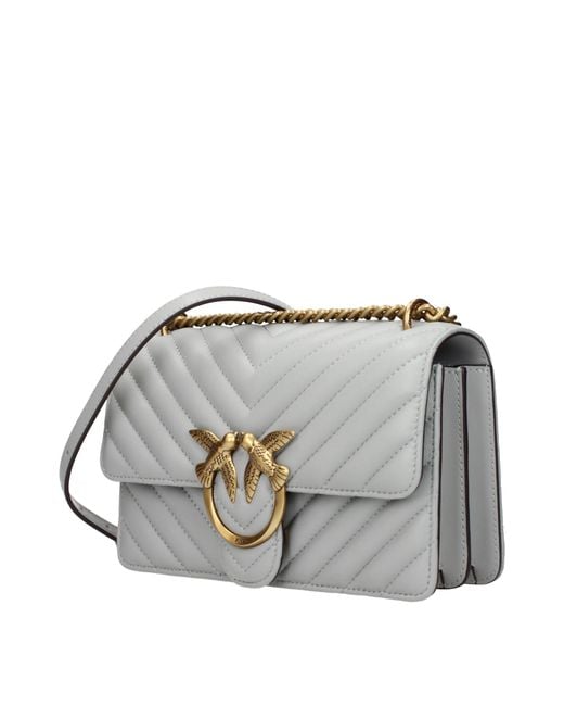 Pinko Gray Love One Crossbody Bag Leather/Pearl