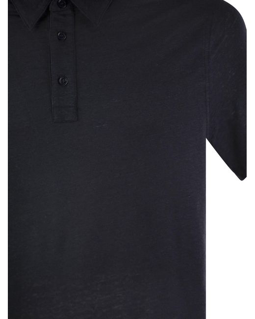Majestic Black Linen Short Sleeved Polo Shirt