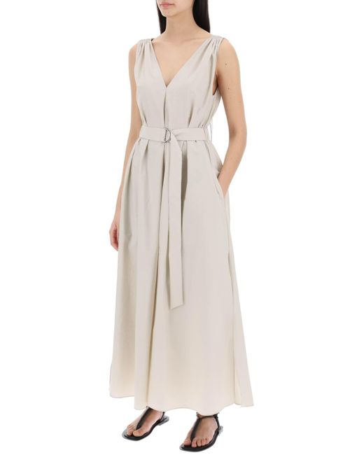 Brunello Cucinelli White Maxi Flared Kleid mit kostbarer Schulter