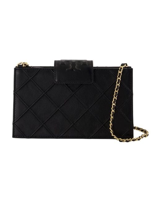 Tory Burch Black Fleming Mini -Brieftasche auf Kette e Leder schwarz