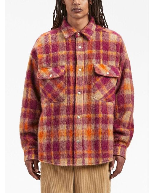 Palm Angels Orange Checked Wool Overshirt for men