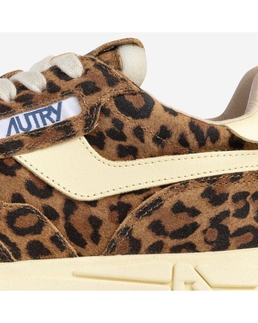 Autry Brown Reelwind Low Leather Sneakers With Animal Print