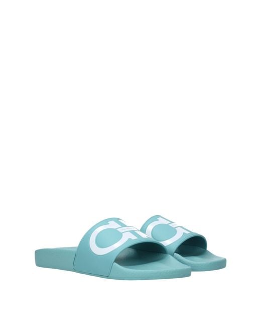 Ferragamo Blue Groovy Flip Flops And Clogs/ Rubber