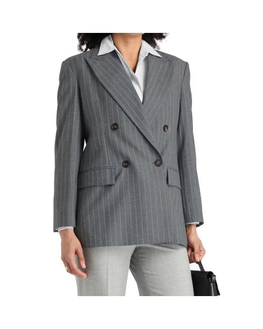 Brunello Cucinelli Gray Pinstriped Wool Blazer