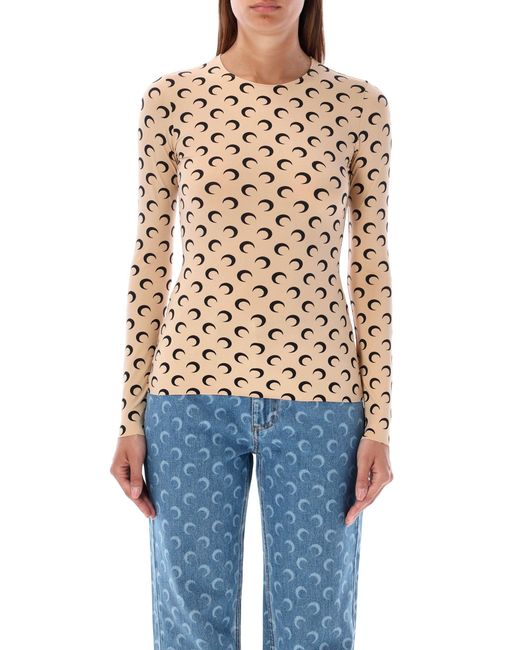MARINE SERRE Blue Moon Printed Jersey Long Sleeve Crewneck Top
