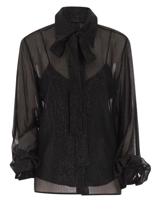 Max Mara Black Scafati Striped Silk Chiffon Blouse