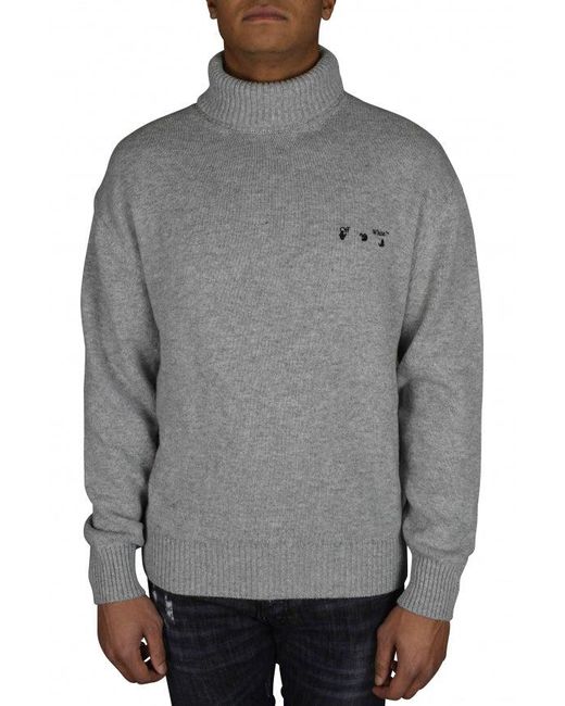 Off-White c/o Virgil Abloh Gray Cashmere Turtleneck Sweater With Embroidered Logo