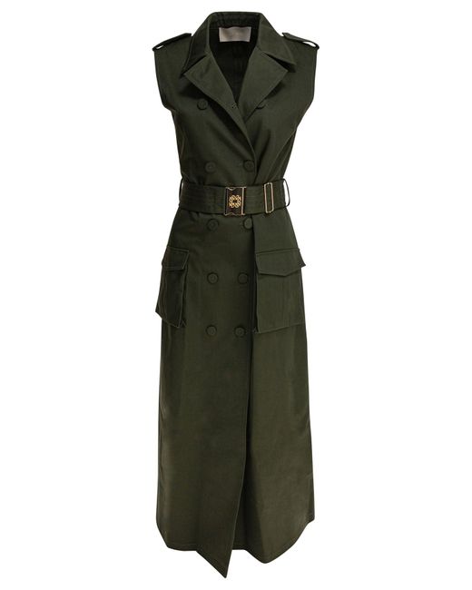 Elie Saab Gabardine Midi Dress Palm Shade40 Gabardine in het Green