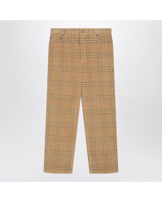 Burberry Natural Sand Coloured Check Corduroy Trousers