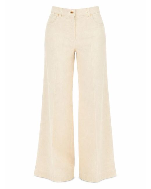 Aspesi Natural High-Waisted Wide-Leg Pants With Belt Loops And Seam Details