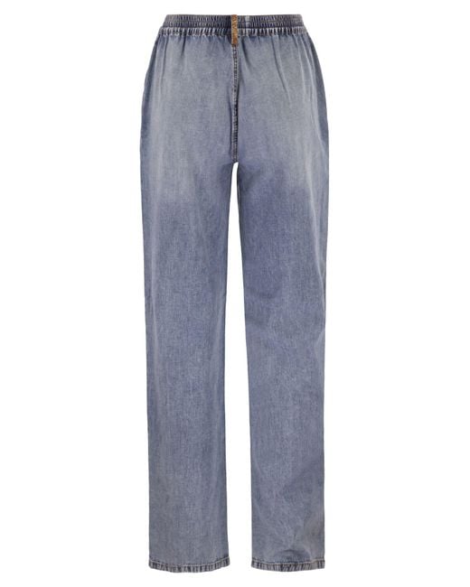 Fabiana Filippi Blue Lightweight Denim Trousers With Elasticated Waist And Monile Detail