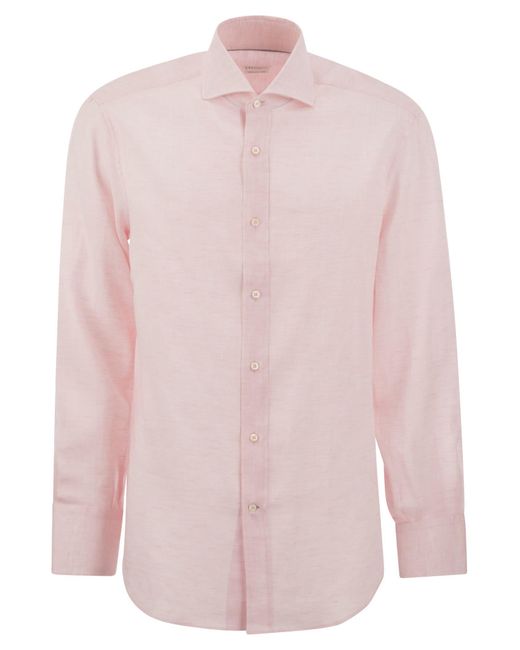Basic Fit Linen Shirt di Brunello Cucinelli in Pink da Uomo