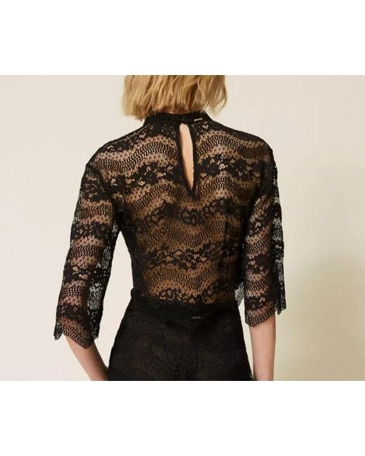 Twinset Black Macrame' Lace Blouse